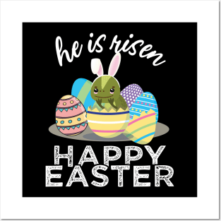 Cute Iguana Lizard Bunny Ears Easter Egg Hunt Risen Bible Posters and Art